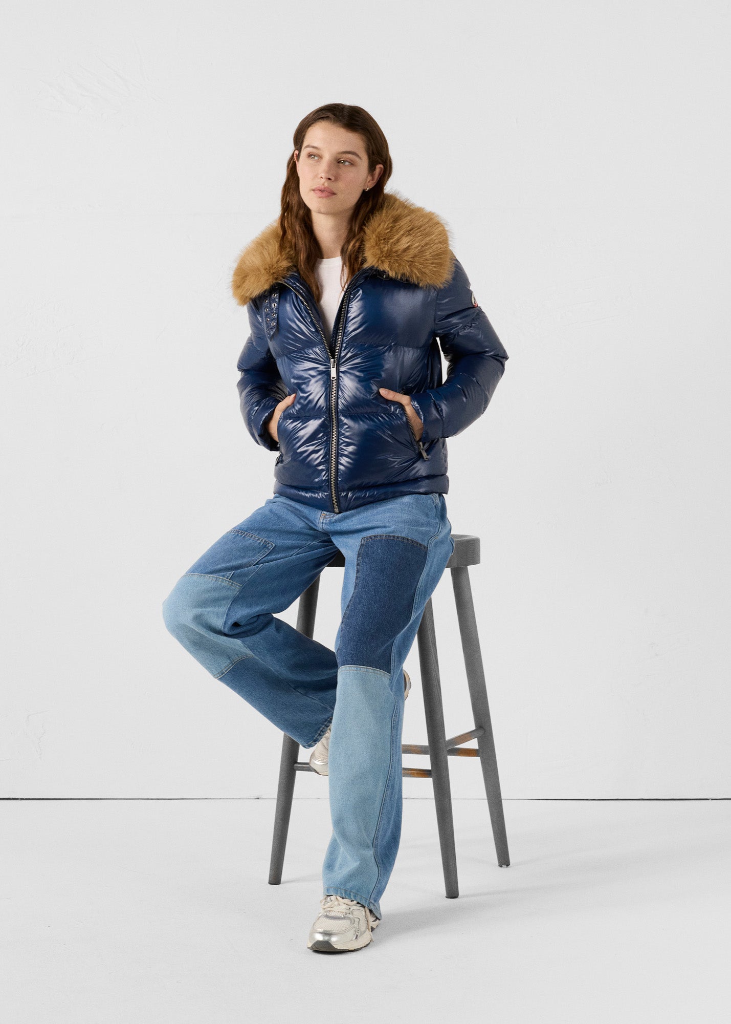 Doudoune Grand Froid fausse fourrure Marine Nevada shiny