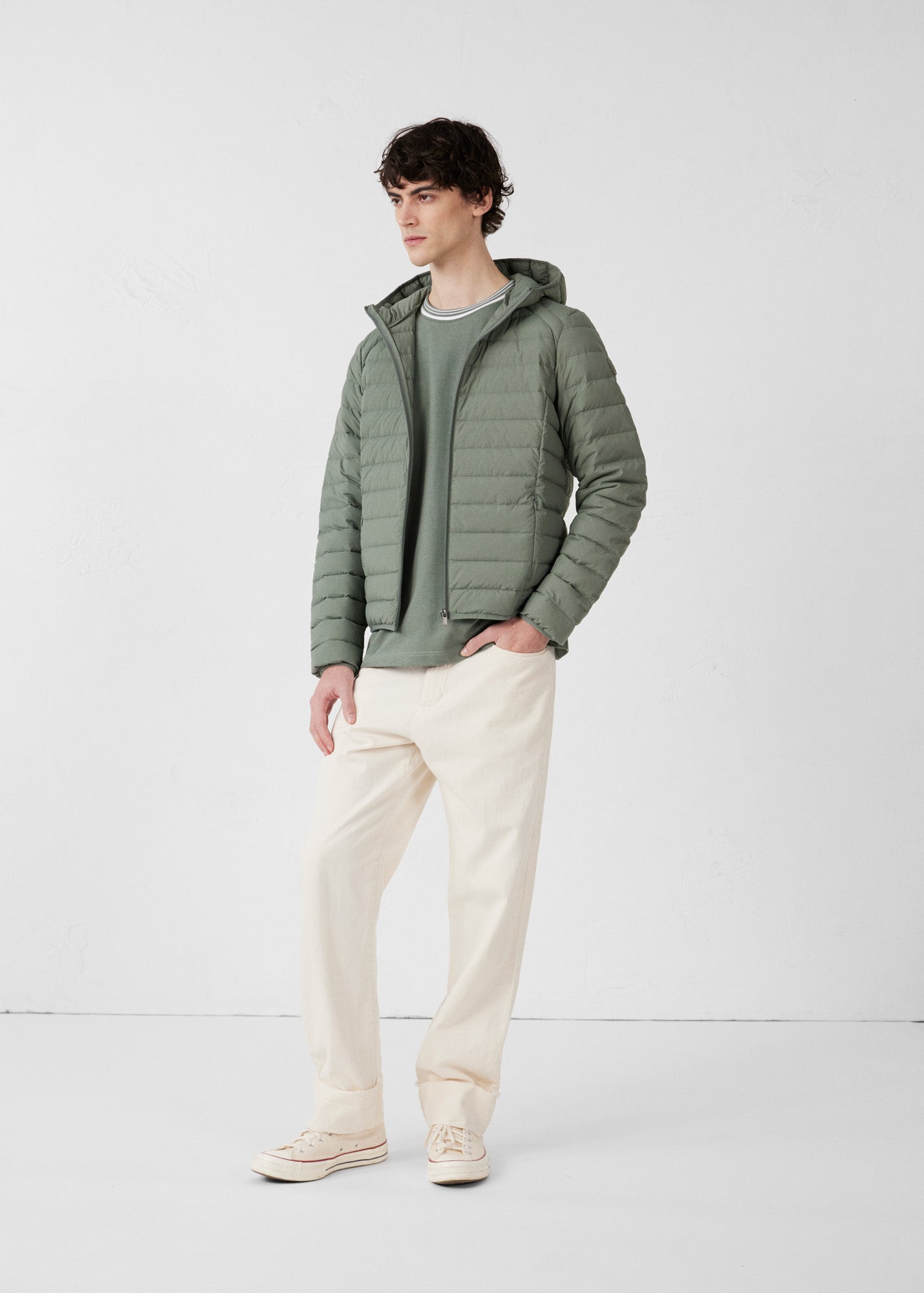 Doudoune légère stretch à capuche Vert sauge Frantz