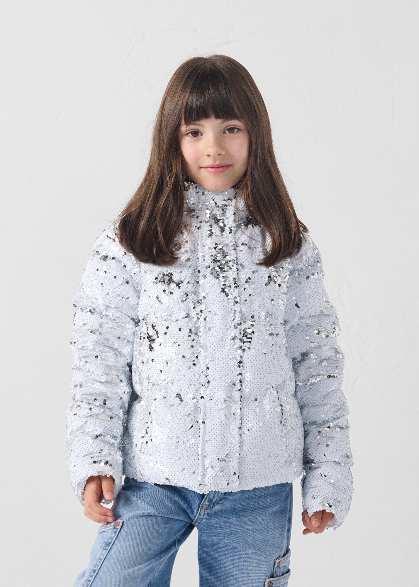 Veste enfant à sequins Blanc/argent Lina