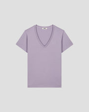 T-shirt uni col V en coton Encens violet Sofia 2.0
