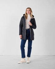 Doudoune longue réversible Noir/leopard beige Verone print