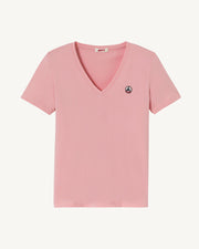 T-shirt uni col V en coton biologique Rose pêche Cancun 2.0