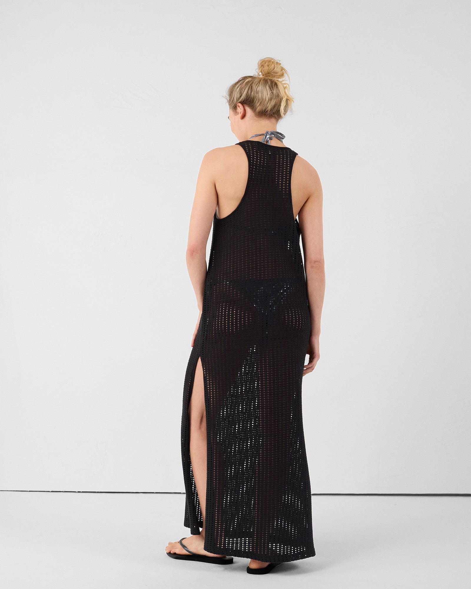 Robe longue en maille de coton Noir Euginia