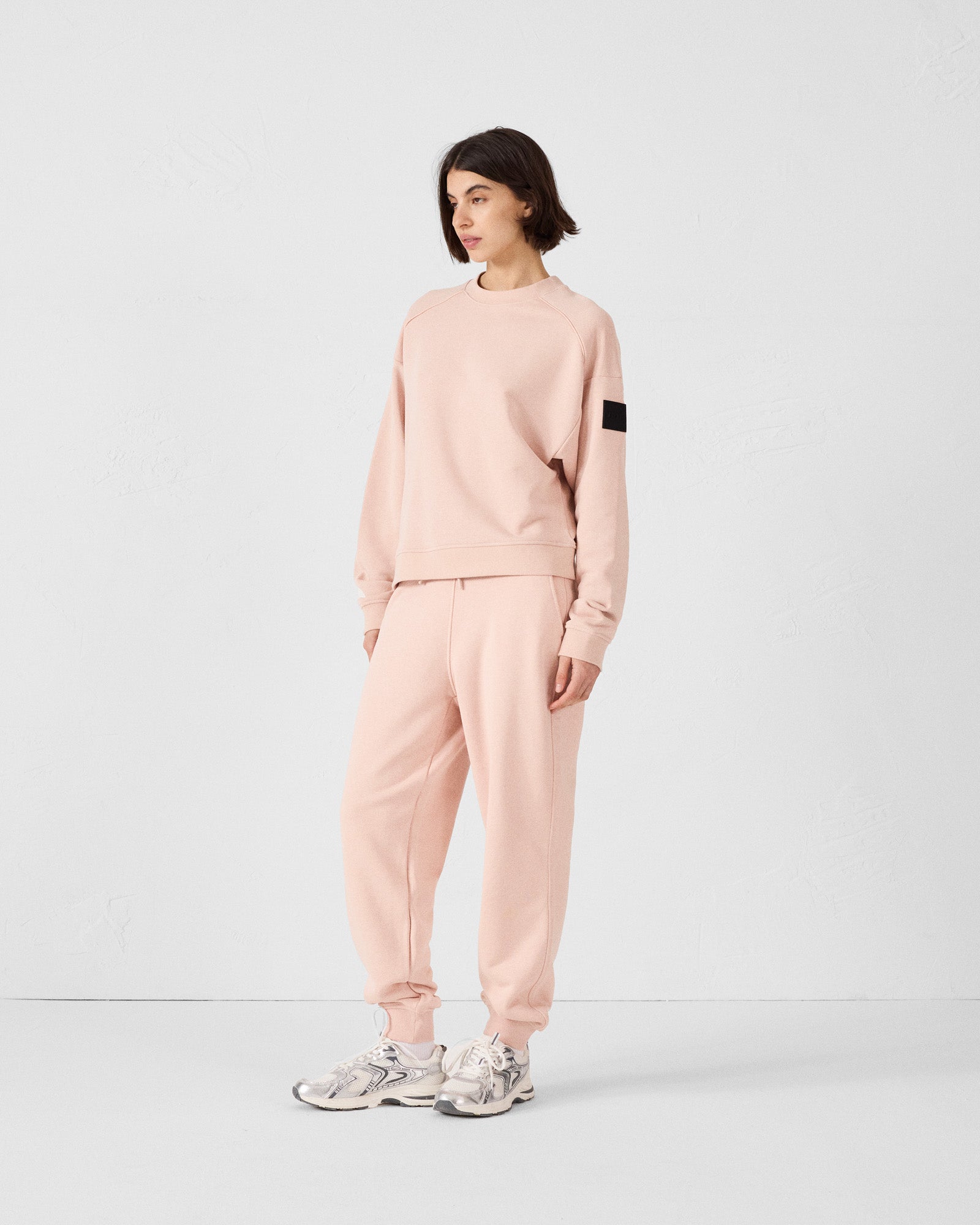 Sweat bimatière col rond Pêche clair Pinako