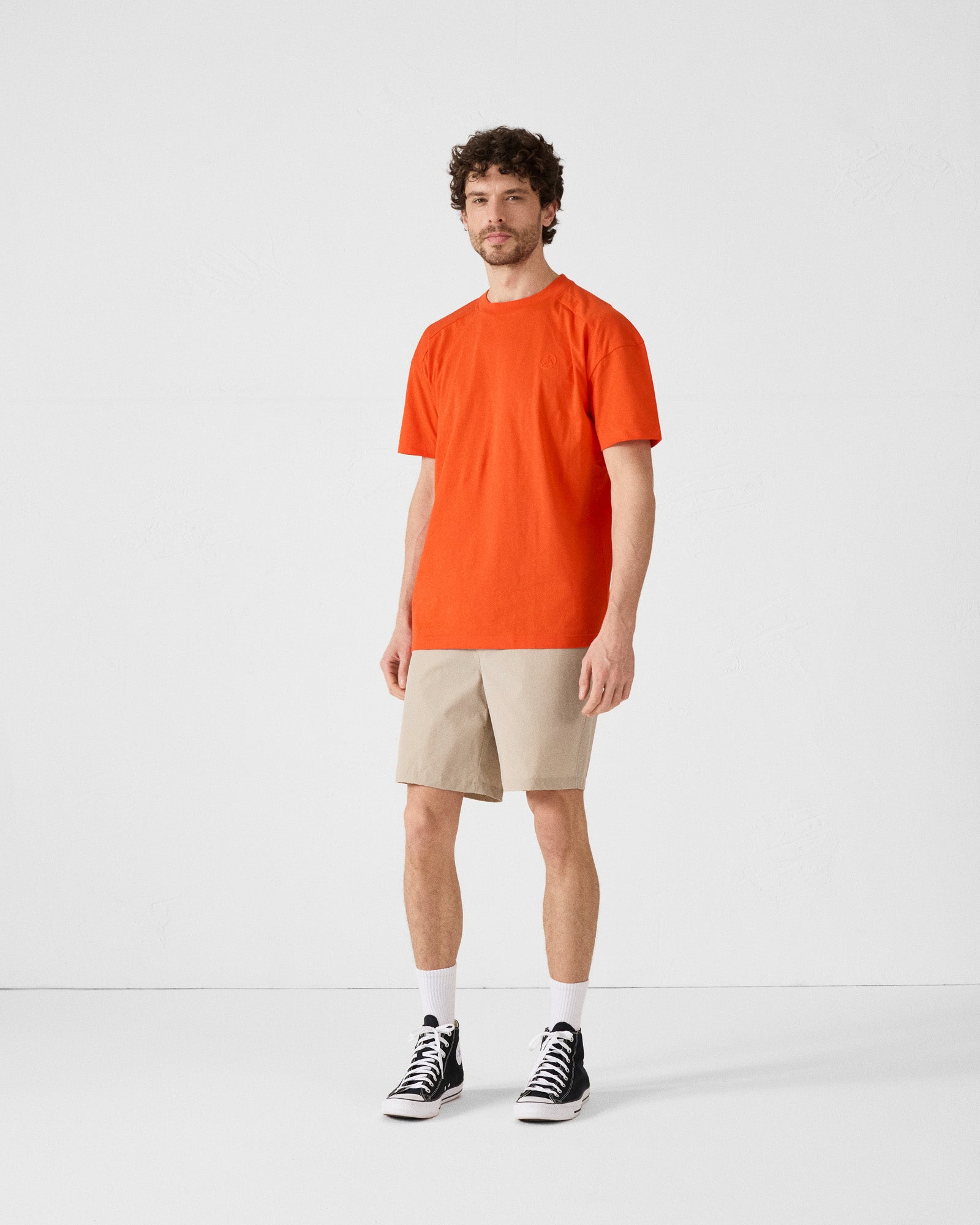 T-shirt col rond en coton Rouge feu Narong