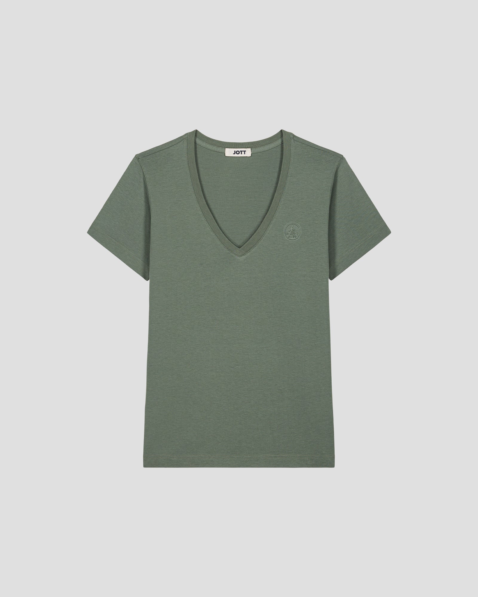 T-shirt uni col V en coton Vert sauge Sofia 2.0