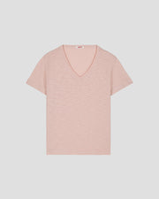 T-shirt col V femme en coton Pêche clair Sonia