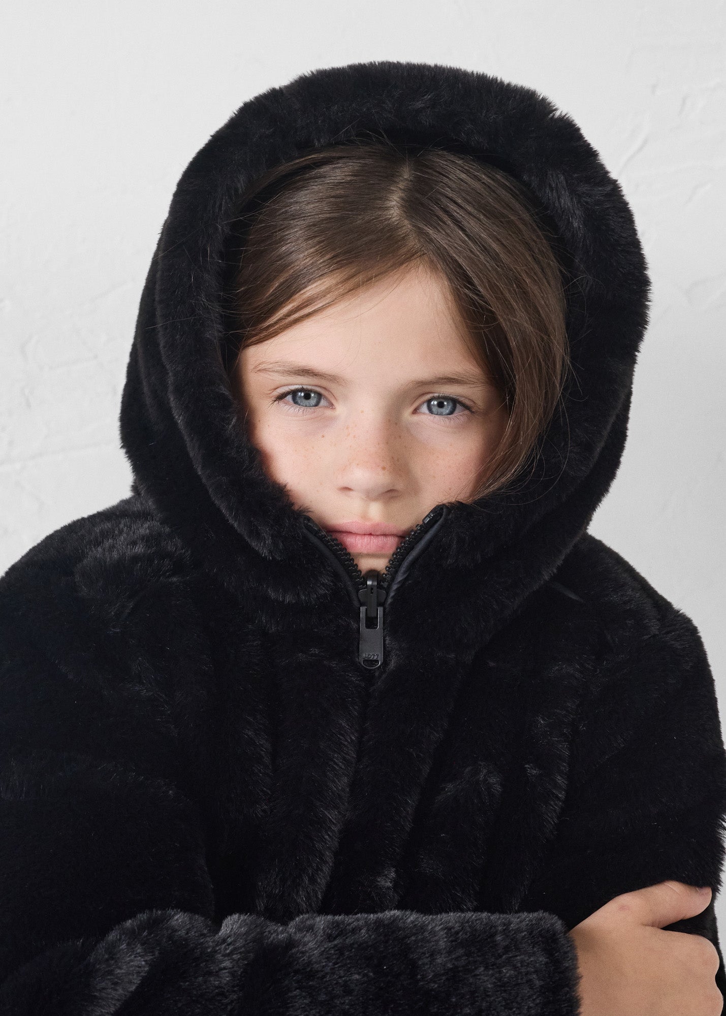 Doudoune enfant en fausse fourrure à capuche Noir Agathe