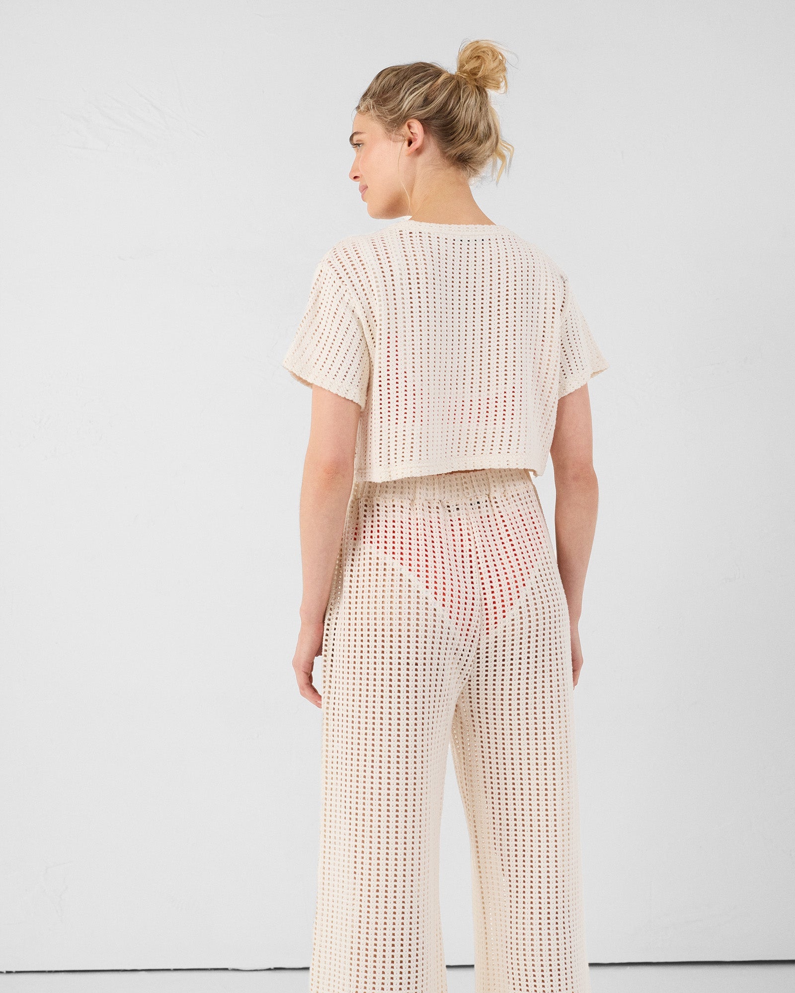 T-shirt col rond en maille de coton Naturel Giada