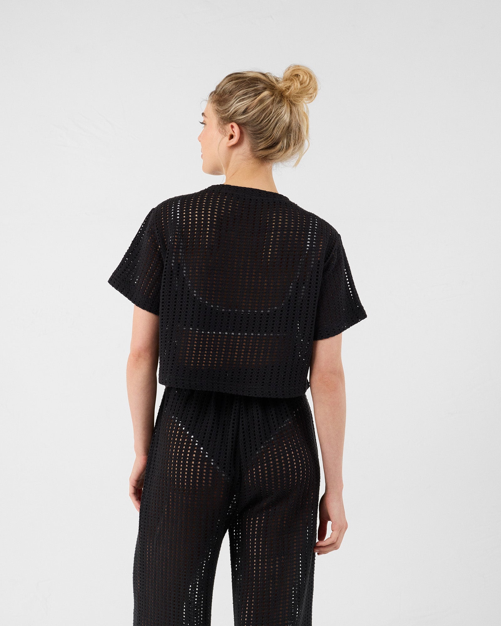 T-shirt col rond en maille de coton Noir Giada