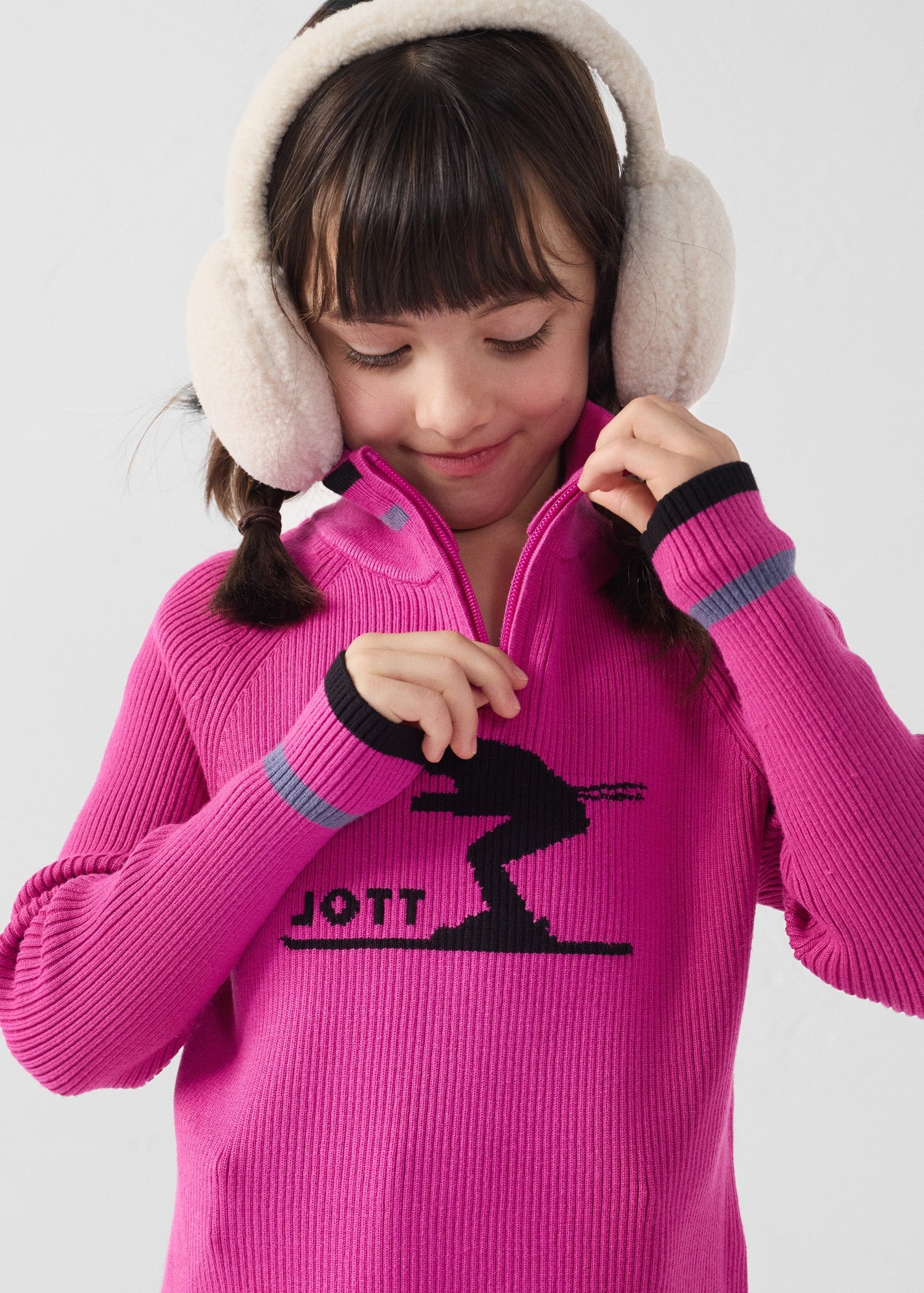 Pull côtelé col haut Rose électrique Coni